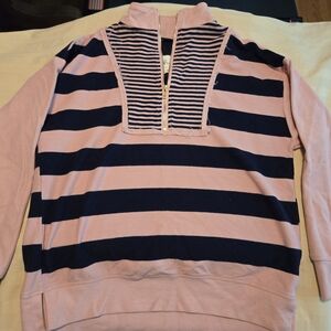 Umgee Pink and Black Striped Turtleneck Sweater